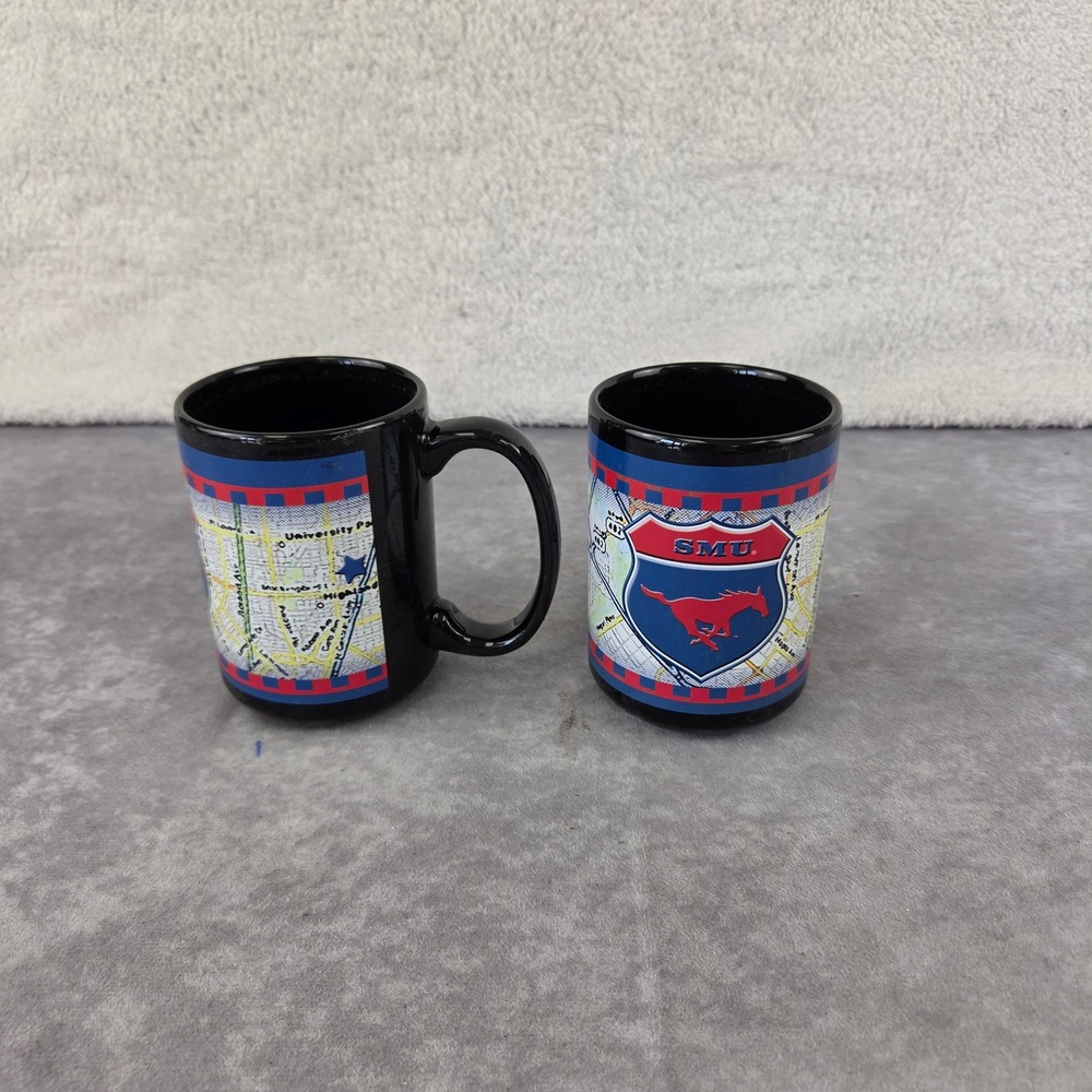 SMU Mustangs Southern Methodist University Map Logo Black Coffee Mug Set of 2